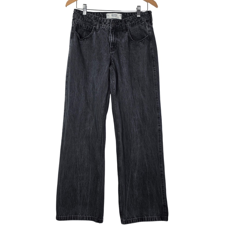 Hollister Womens Size 4R W27 Black Wash Low Rise Baggy Wide Leg Jeans Y2K